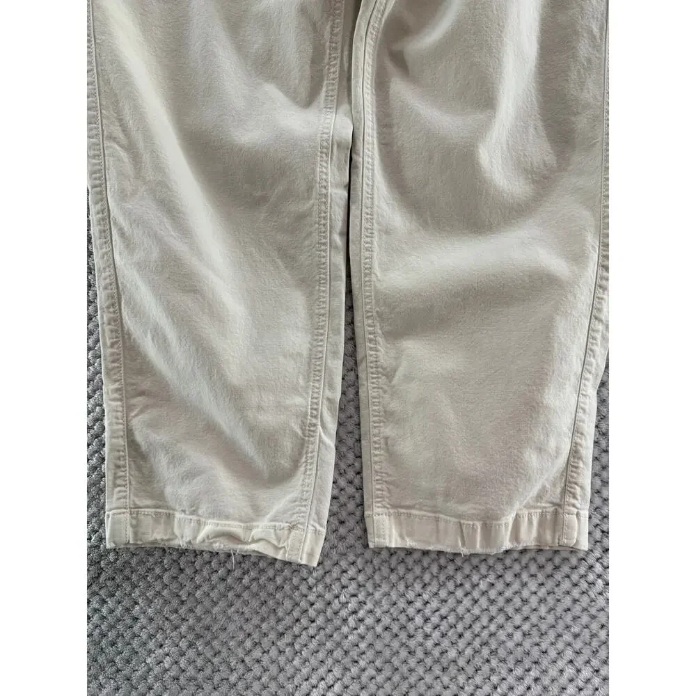 American Eagle Carpenter High Rise Straight Pants Women 16 Cream Distressing